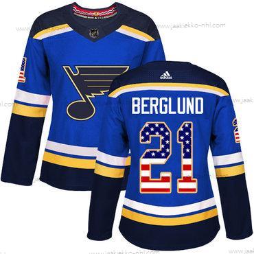 Adidas Naisten St. Louis Blues #21 Patrik Berglund Sininen Kotiottelupaita Aito USA Flag Ommeltu NHL Paita