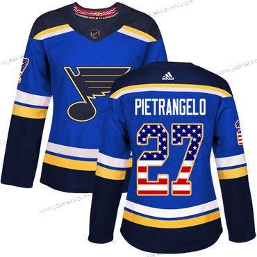 Adidas Naisten St. Louis Blues #27 Alex Pietrangelo Sininen Kotiottelupaita Aito USA Flag Ommeltu NHL Paita