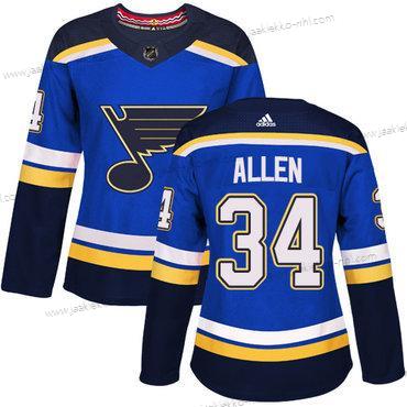 Adidas Naisten St. Louis Blues #34 Jake Allen Sininen Kotiottelupaita Aito Ommeltu NHL Paita