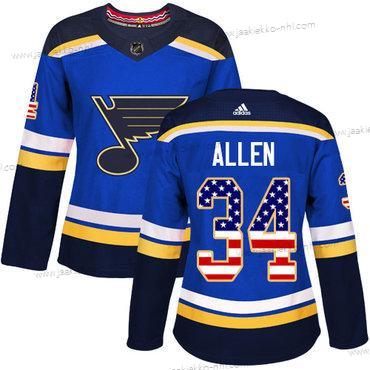 Adidas Naisten St. Louis Blues #34 Jake Allen Sininen Kotiottelupaita Aito USA Flag Ommeltu NHL Paita