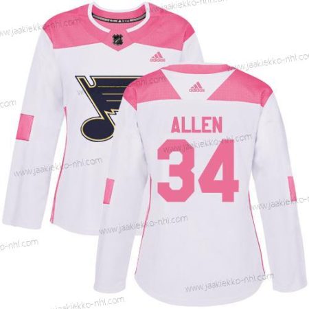 Adidas Naisten St. Louis Blues #34 Jake Allen Valkoinen Pinkki Aito Ommeltu NHL Paita