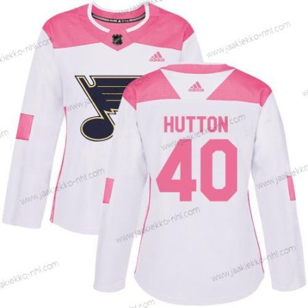 Adidas Naisten St. Louis Blues #40 Carter Hutton Valkoinen Pinkki Aito Ommeltu NHL Paita