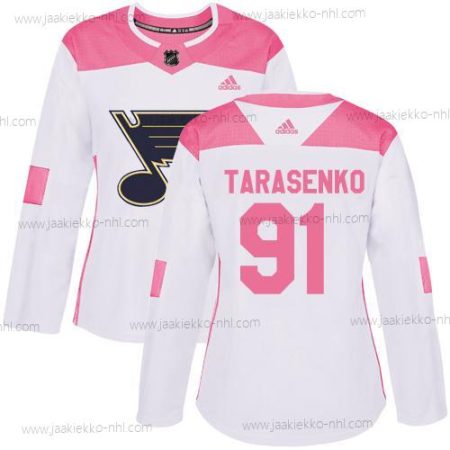 Adidas Naisten St. Louis Blues #91 Vladimir Tarasenko Valkoinen Pinkki Aito Ommeltu NHL Paita