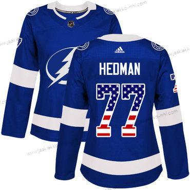 Adidas Naisten Tampa Bay Lightning #77 Victor Hedman Sininen Kotiottelupaita Aito USA Flag Ommeltu NHL Paita