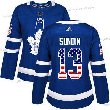 Adidas Naisten Toronto Maple Leafs #13 Mats Sundin Sininen Kotiottelupaita Aito USA Flag Ommeltu NHL Paita