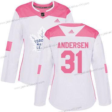 Adidas Naisten Toronto Maple Leafs #31 Frederik Andersen Valkoinen Pinkki Aito Ommeltu NHL Paita