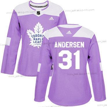 Adidas Naisten Toronto Maple Leafs #31 Frederik Andersen Violetti Aito Taistelee syöpää vastaan Ommeltu NHL Paita