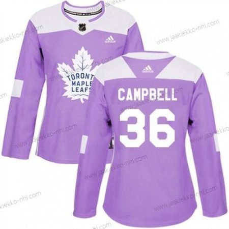 Adidas Naisten Toronto Maple Leafs #36 Jack Campbell Aito Violetti Taistelee syöpää vastaan Harjoitus Paita