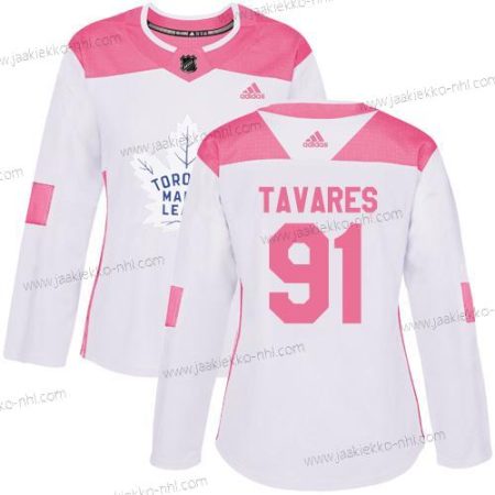 Adidas Naisten Toronto Maple Leafs #91 John Tavares Valkoinen Pinkki Aito Ommeltu NHL Paita