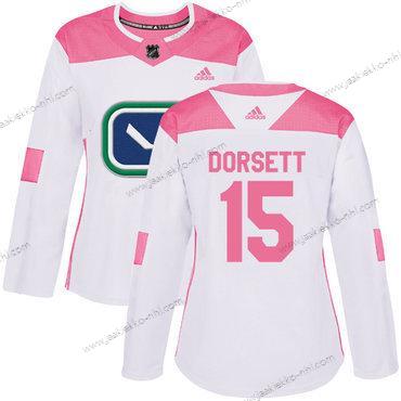 Adidas Naisten Vancouver Canucks #15 Derek Dorsett Valkoinen Pinkki Aito Ommeltu NHL Paita