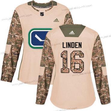 Adidas Naisten Vancouver Canucks #16 Trevor Linden Maastokuvio Aito 2017 Veterans Day Ommeltu NHL Paita