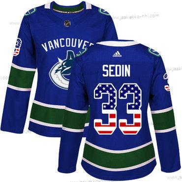 Adidas Naisten Vancouver Canucks #33 Henrik Sedin Sininen Kotiottelupaita Aito USA Flag Ommeltu NHL Paita