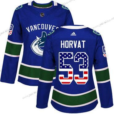 Adidas Naisten Vancouver Canucks #53 Bo Horvat Sininen Kotiottelupaita Aito USA Flag Ommeltu NHL Paita