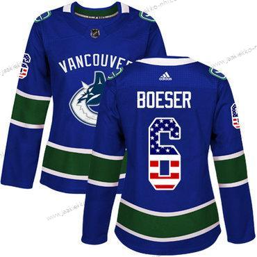 Adidas Naisten Vancouver Canucks #6 Brock Boeser Sininen Kotiottelupaita Aito USA Flag Ommeltu NHL Paita