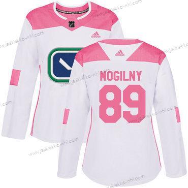 Adidas Naisten Vancouver Canucks #89 Alexander Mogilny Valkoinen Pinkki Aito Ommeltu NHL Paita