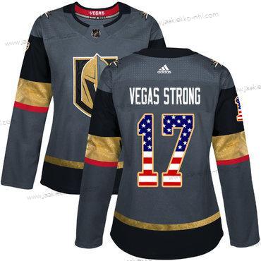 Adidas Naisten Vegas Golden Knights #17 Vegas Strong Harmaa Kotiottelupaita Aito USA Flag Ommeltu NHL Paita