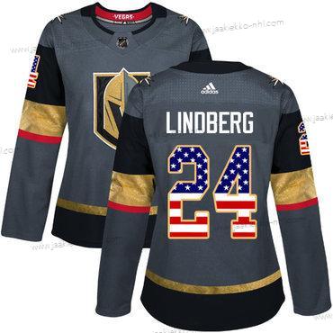 Adidas Naisten Vegas Golden Knights #24 Oscar Lindberg Harmaa Kotiottelupaita Aito USA Flag Ommeltu NHL Paita