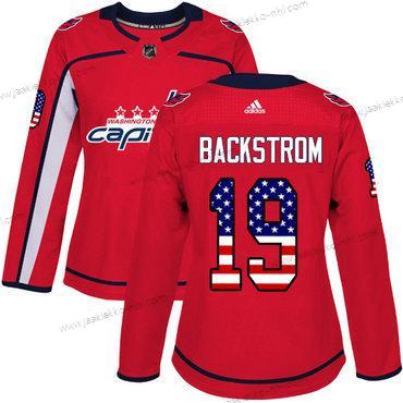 Adidas Naisten Washington Capitals #19 Nicklas Backstrom Punainen Kotiottelupaita Aito USA Flag Ommeltu NHL Paita