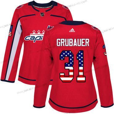 Adidas Naisten Washington Capitals #31 Philipp Grubauer Punainen Kotiottelupaita Aito USA Flag Ommeltu NHL Paita