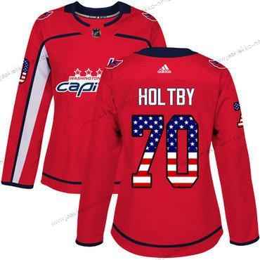 Adidas Naisten Washington Capitals #70 Braden Holtby Punainen Kotiottelupaita Aito USA Flag Ommeltu NHL Paita