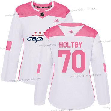 Adidas Naisten Washington Capitals #70 Braden Holtby Valkoinen Pinkki Aito Ommeltu NHL Paita