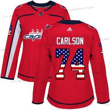 Adidas Naisten Washington Capitals #74 John Carlson Punainen Kotiottelupaita Aito USA Flag Ommeltu NHL Paita