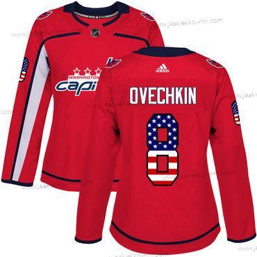 Adidas Naisten Washington Capitals #8 Alex Ovechkin Punainen Kotiottelupaita Aito USA Flag Ommeltu NHL Paita