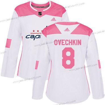 Adidas Naisten Washington Capitals #8 Alex Ovechkin Valkoinen Pinkki Aito Ommeltu NHL Paita