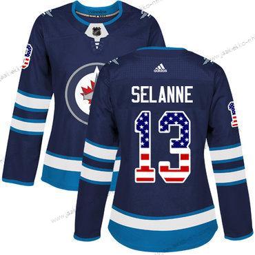 Adidas Naisten Winnipeg Jets #13 Teemu Selanne Laivastonsininen Sininen Kotiottelupaita Aito USA Flag Ommeltu NHL Paita