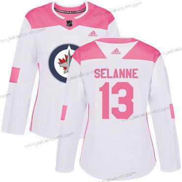 Adidas Naisten Winnipeg Jets #13 Teemu Selanne Valkoinen Pinkki Aito Ommeltu NHL Paita