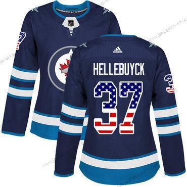 Adidas Naisten Winnipeg Jets #37 Connor Hellebuyck Laivastonsininen Sininen Kotiottelupaita Aito USA Flag Ommeltu NHL Paita