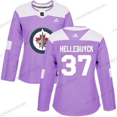 Adidas Naisten Winnipeg Jets #37 Connor Hellebuyck Violetti Aito Taistelee syöpää vastaan Ommeltu NHL Paita