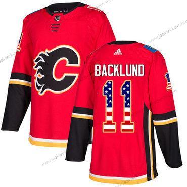 Adidas Nuoret Calgary Flames #11 Mikael Backlund Punainen Kotiottelupaita Aito USA Flag Ommeltu NHL Paita