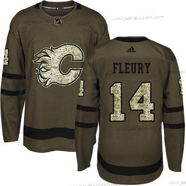 Adidas Nuoret Calgary Flames #14 Theoren Fleury Vihreä Salute to Service Ommeltu NHL Paita