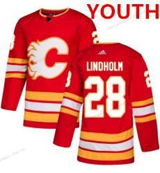 Adidas Nuoret Calgary Flames #28 Elias Lindholm Punainen Vaihtopaita Ommeltu NHL Paita