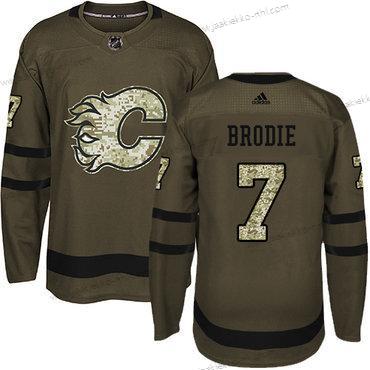 Adidas Nuoret Calgary Flames #7 Tj Brodie Vihreä Salute to Service Ommeltu NHL Paita