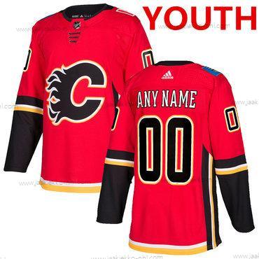 Adidas Nuoret Calgary Flames Mukautettu Punainen Kotiottelupaita 2017-2018 Jääkiekko Ommeltu NHL Paita