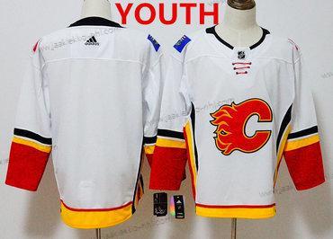 Adidas Nuoret Calgary Flames Mukautettu Valkoinen Kotiottelupaita 2017-2018 Jääkiekko Ommeltu NHL Paita