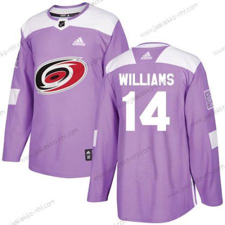 Adidas Nuoret Carolina Hurricanes #14 Justin Williams Violetti Aito Taistelee syöpää vastaan Ommeltu NHL Paita