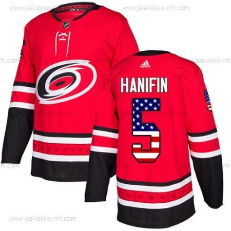 Adidas Nuoret Carolina Hurricanes #5 Noah Hanifin Punainen Kotiottelupaita Aito USA Flag Ommeltu NHL Paita