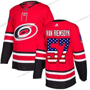 Adidas Nuoret Carolina Hurricanes #57 Trevor Van Riemsdyk Punainen Kotiottelupaita Aito USA Flag Ommeltu NHL Paita