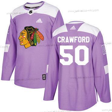 Adidas Nuoret Chicago Blackhawks #50 Corey Crawford Violetti Aito Taistelee syöpää vastaan Ommeltu NHL Paita