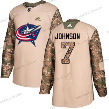 Adidas Nuoret Columbus Blue Jackets #7 Jack Johnson Maastokuvio Aito 2017 Veterans Day Ommeltu NHL Paita