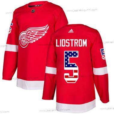 Adidas Nuoret Detroit Red Wings #5 Nicklas Lidstrom Punainen Kotiottelupaita Aito USA Flag Ommeltu NHL Paita