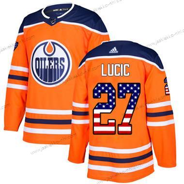 Adidas Nuoret Edmonton Oilers #27 Milan Lucic Oranssi Kotiottelupaita Aito USA Flag Ommeltu NHL Paita