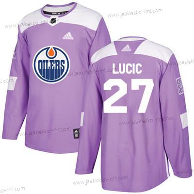 Adidas Nuoret Edmonton Oilers #27 Milan Lucic Violetti Aito Taistelee syöpää vastaan Ommeltu NHL Paita