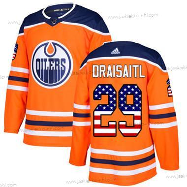 Adidas Nuoret Edmonton Oilers #29 Leon Draisaitl Oranssi Kotiottelupaita Aito USA Flag Ommeltu NHL Paita