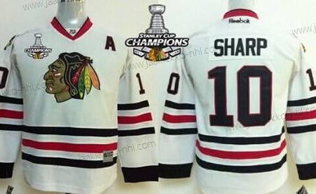 Lasten Chicago Blackhawks #10 Patrick Sharp Valkoinen Paita W/2015 Stanley Cup Champion Patch