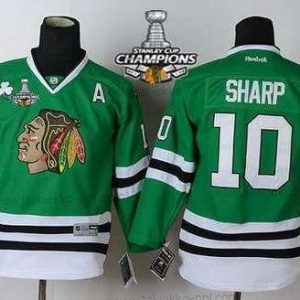 Lasten Chicago Blackhawks #10 Patrick Sharp Vihreä Paita W/2015 Stanley Cup Champion Patch