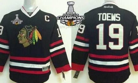 Lasten Chicago Blackhawks #19 Janathan Toews Musta Paita W/2015 Stanley Cup Champion Patch